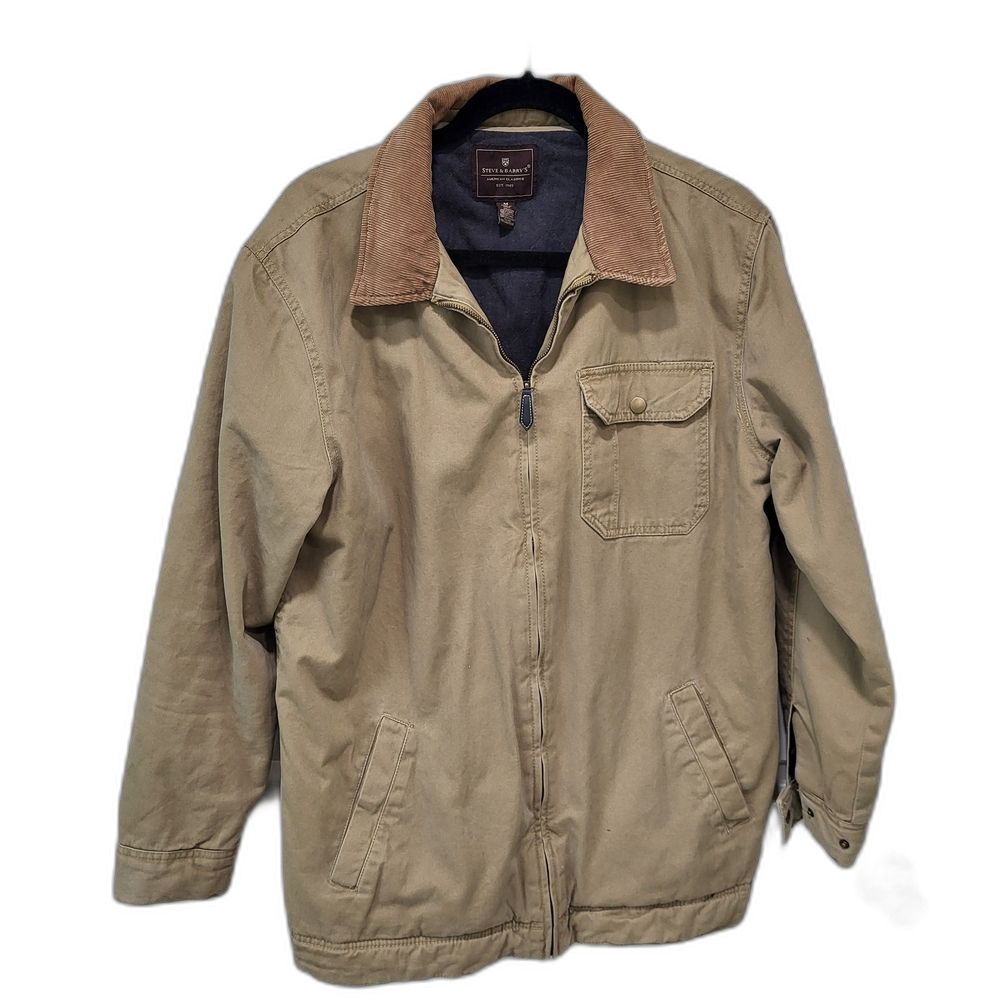 Vintage Steve & Barry's Men's Tan 100% Cotton Jacket with Brown Collar - Med